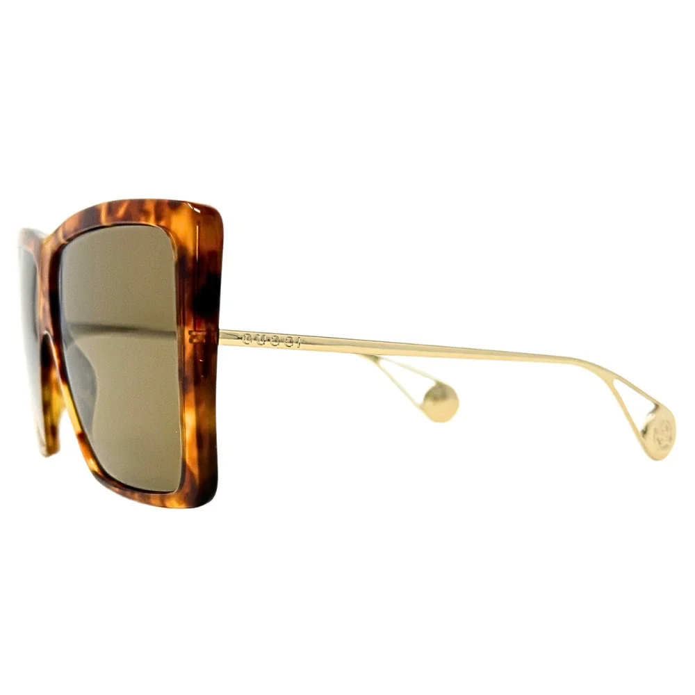 Gucci Sunglasses Oversized Square GG‎ LOGO Brown Acetate Gold Wire Frames NEW